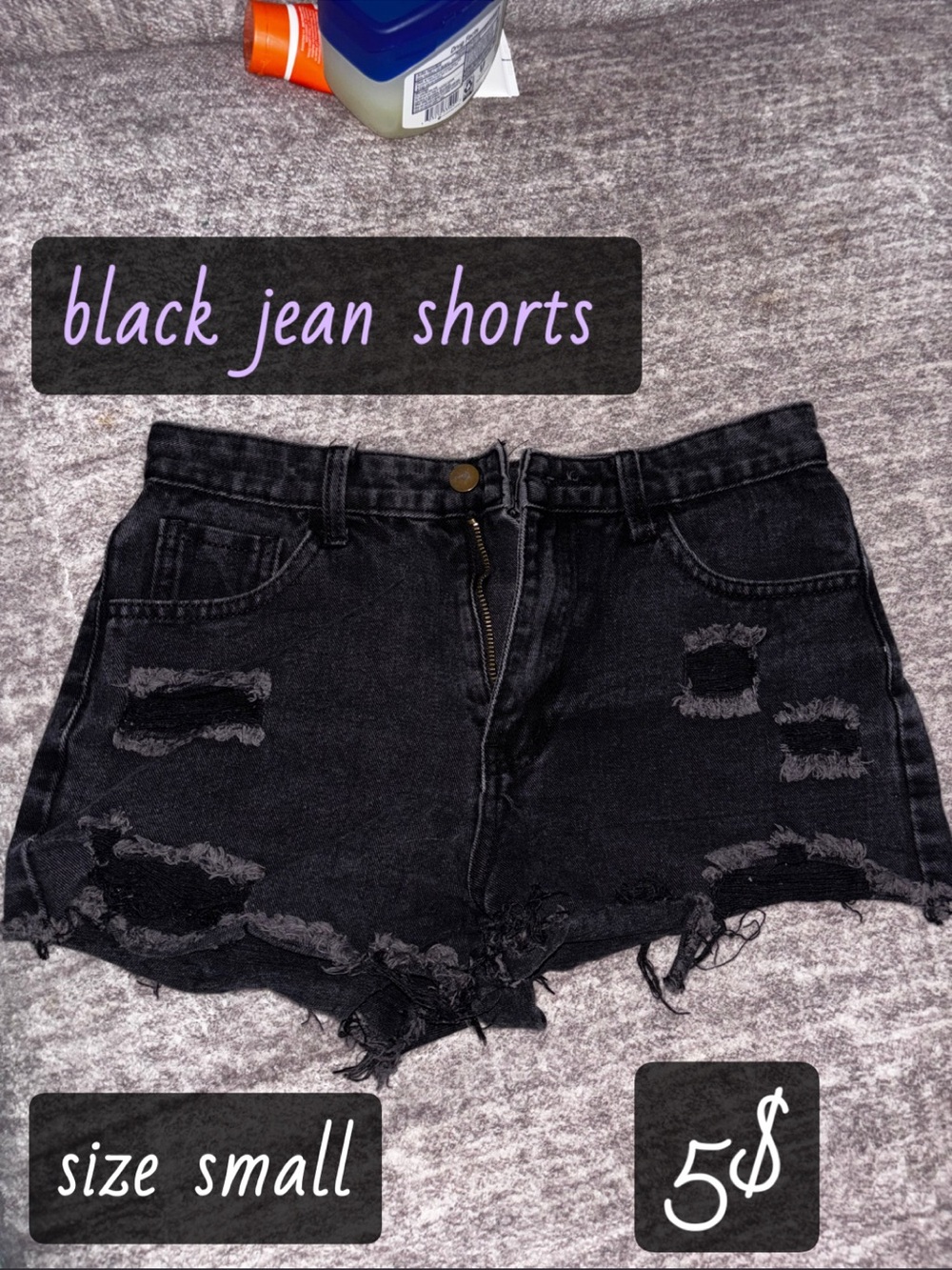 Black Distressed Jean Shorts - Small